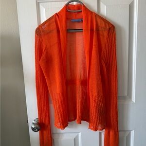 Simply Vera cardigan, L, bright, orange, very sheer, open front, long sleeves LN